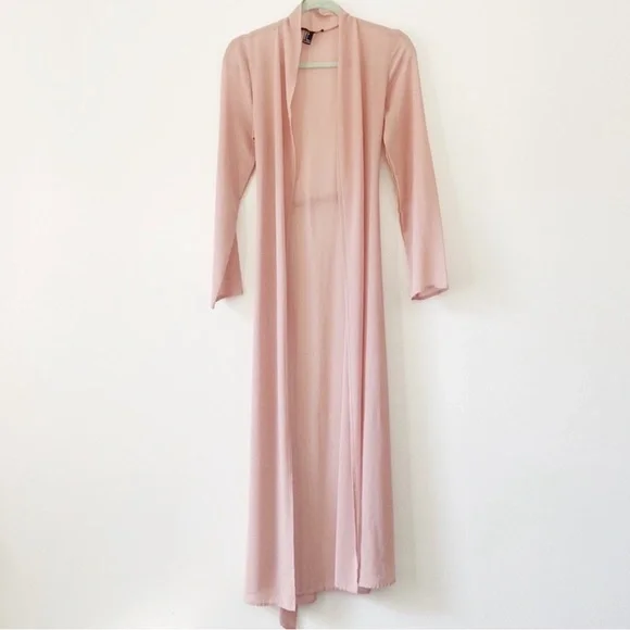 Forever 21 Sheer Pink Blush Maxi Duster Jacket Tie Front Small - Picture 2 of 11
